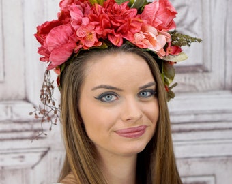 Pink Fairy Flower Headdress, Fantasy Costume Headdress, Fairy Flower Hat, Floral Headpiece, Woodland Flower Crown Headpiece, Cosplay, Elven