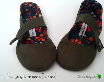 Barefoot Mary Jane Flats - Army Green Flats with Leather or Rubber Sole, Modern Moccasins with Wide Width or Narrow Sole- Minimalist Shoes