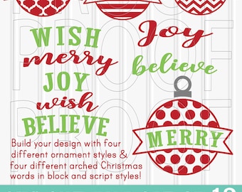 Christmas SVG Files Set of 12 cut files includes svg/png/jpg formats! Commercial use approved! DIY ornament design using ornament and word.