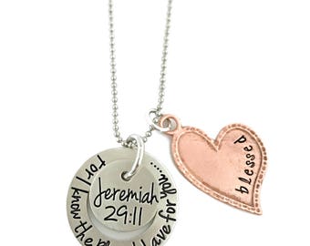For I Know The Plans I Have For You, Jeremiah 29:11 Mixed Metal Necklace - Hand Stamped Jewelry - Personalized Jewelry - Engraved Jewelry