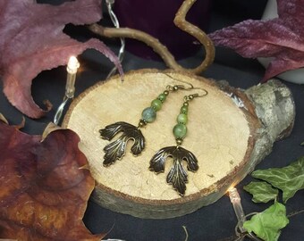 Lothorien Green Leaf - Tolkien - leaf - Elf - forest - green jade - nature - hippie - gypsy earrings