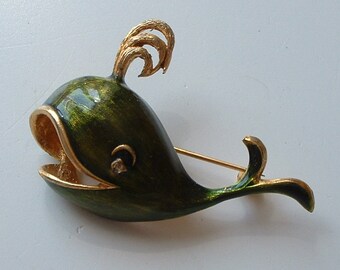Jolly green enamel whale brooch