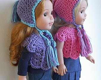 14.5 Inch Doll Clothes Crocheted Sweater Top and Earflap Hat Handmade to fit the Wellie Wishers and other similar dolls