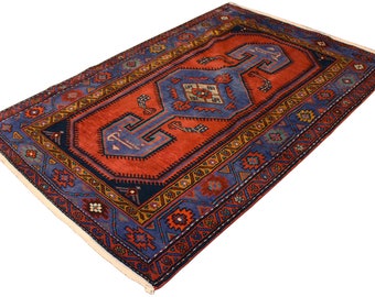 Vintage Persian hamdan hand knotted geometric oriental wool area rug home decor 4.3x6.6