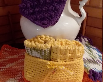 Cotton washcloths in a basket