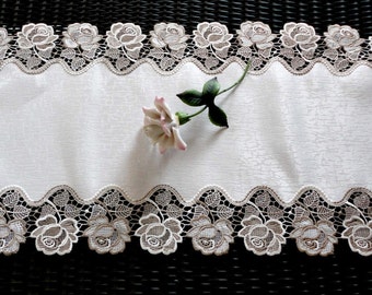 43" Rose Dresser Scarf Table Runner Nuetral Colors Doily
