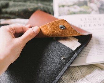 Case for Kindle Voyage, fits Kindle Paperwhite, sleeve, Italian vegetable-tanned leather, wool felt, "Courier"