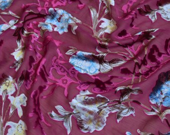 Uzbek silk velvet Devore fabric Vintage Natural Devoré floral 100% Silk velvet fabric Devore velvet natural material Price for 3 meters