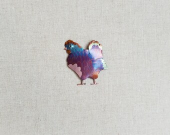 Flame painted copper Chicken, pin
