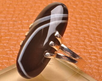 Black Agate 925 Sterling Silver ring. Size 7.75 (#J1739)