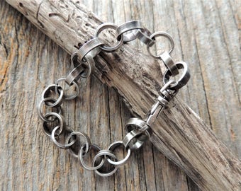 Heavy Sterling Silver Chain Bracelet, Artisan Jewelry, Handmade Chain Bracelet, Jewelry For Him, Jewelry For Her, Rustic Handcrafted, Urban
