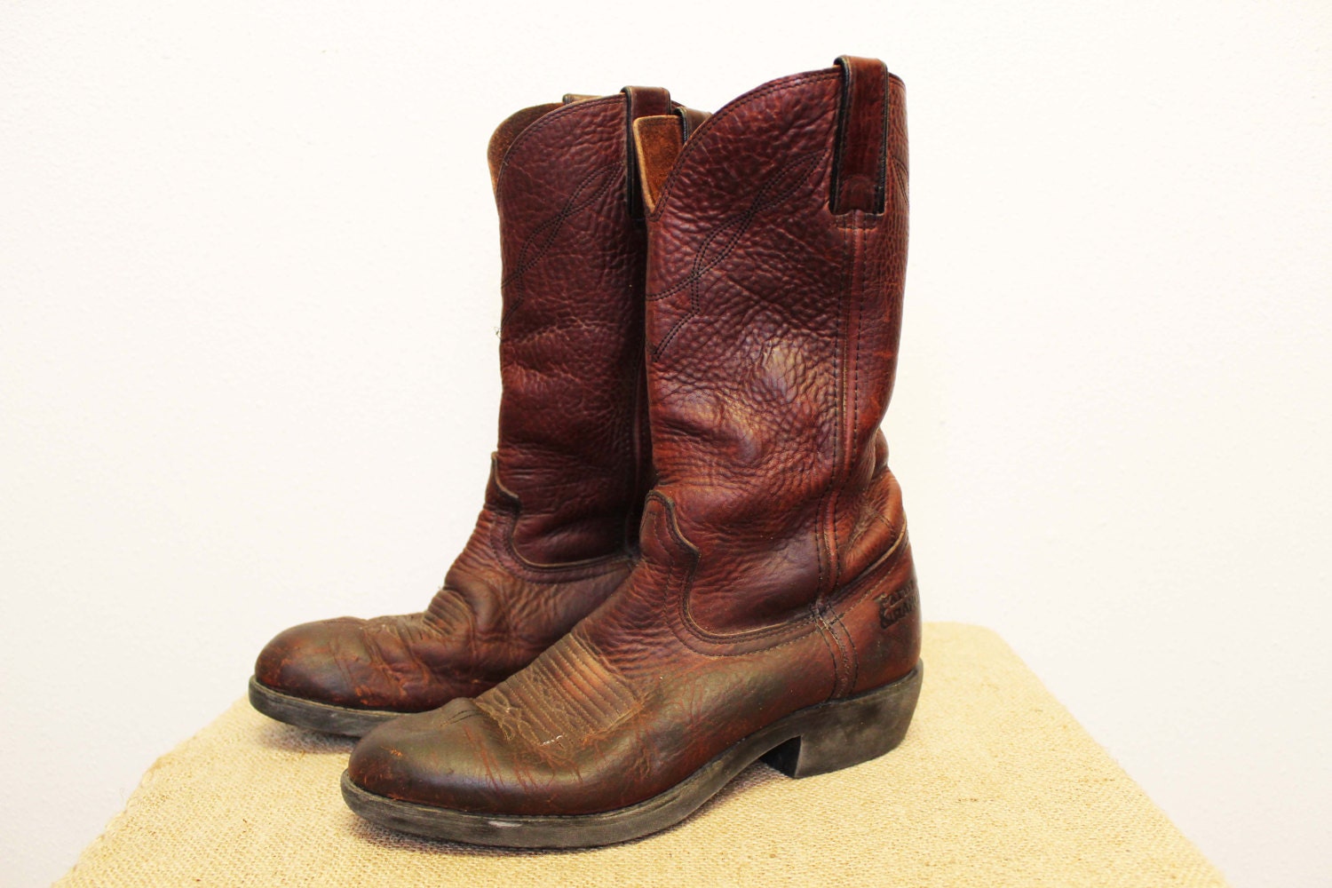 leather ranch boots rustic distressed men's 8D women's