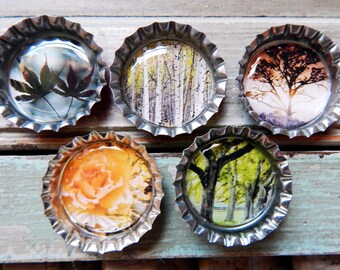 Bottle Cap Magnet Set, Bottle Cap Trees, Nature Collection, Refrigerator Magnets, Strong Neodymium Magnet, Mother's Day Gift, Birthday Gift