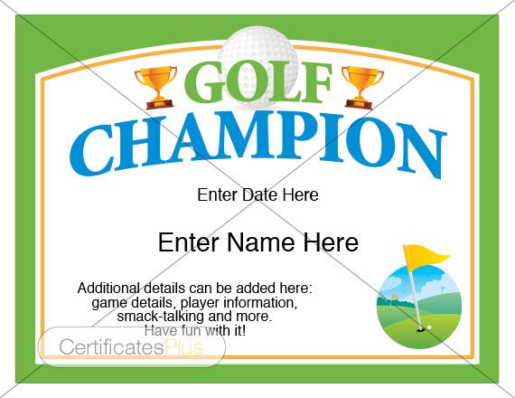 Golf Certificate Golf award template golf trophy