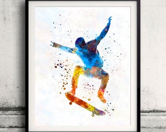 Man skateboard 01 in watercolor - poster watercolor wall art splatter sport illustration print Glicée artistic - SKU 2037