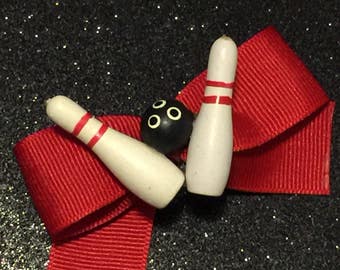 Bowling Theme Hair Bow Barrette ~ ooak
