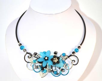 Necklace on turquoise and black cable (No. 13)