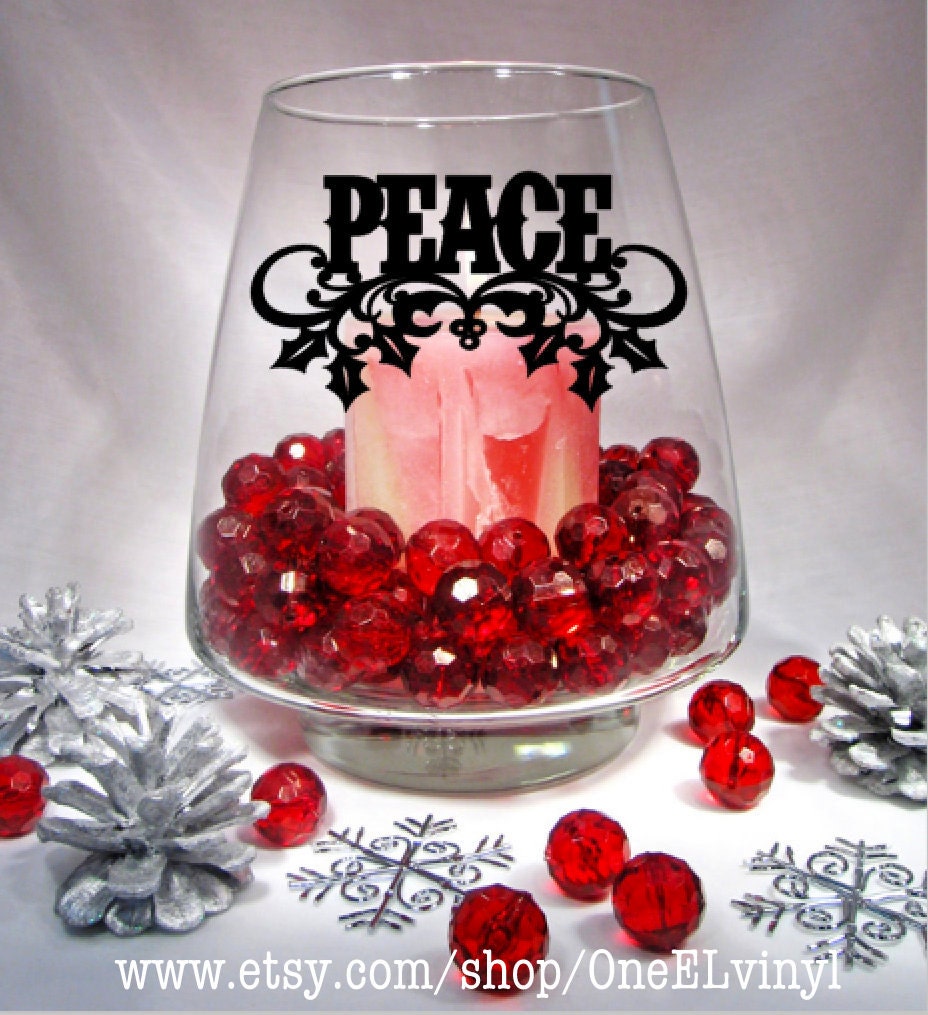 PEACE Christmas Decor Vinyl Decal Candle holder and Vase not