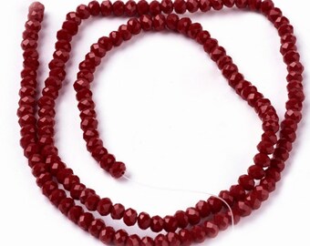 Dark Red rondelles, opaque 2x3mm, (145-150) beads/faceted beads, 2x3 mm roundelles, crystal roundelles, glass roundelles, roundelle beads