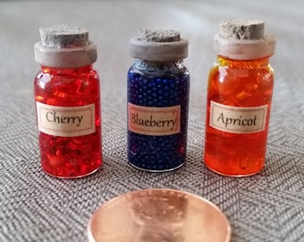 Fruit Jar Miniatures for your Dollhouse - Cherry Blueberry Apricot