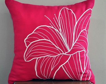 Floral Pillow, Throw Pillow Covers, Embroidery Cushion, Decorative Pillow, Pink Gift Idea, Couch Sofa Pillow, Flower Pillows