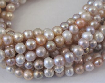 7-8mm FullStrand-Mutli Natural White Pink Mauve Peach Pearl Beads,High Luster Mixed Natural Color FreshwaterPearl Beads,Genuine Pearls(#168)