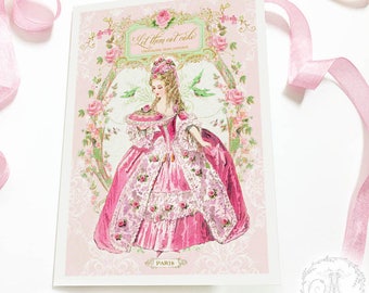 Marie Antoinette, Let them eat Cake, pink, birthday card, all occasion card