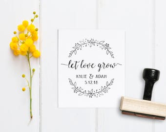 Let Love Grow Stamp - Wedding Favor Stamp - Seed Packet Favor Stamp- Seed Bag Favors - Custom Wedding Stamp- Custom Wreath Stamp- Tag Stamp
