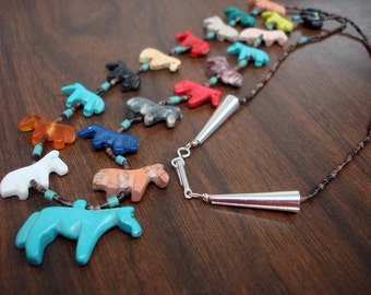 All Horse Multicolored Fetish Necklace with Black Pen Shell