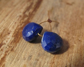 Two Lapis Beads, 2 Matching Natural Lapis Briolettes, Lapis Lazuli Gemstones, 9.5mm x 9.5mm, Blue Beads for Making Jewelry (Luxe-Lap1a)