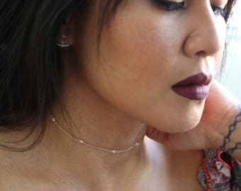 CZ Diamond Bezel Choker Necklace | Gold