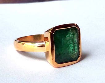 Natural Emerald Gemstone Ring- Square Emerald Ring- Rose Gold on 925 Sterling Silver Ring- May Birthstone Gift Ring- Christmas Gift Idea