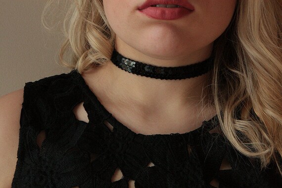 Black Choker, sequin Choker Necklace, Black Choker, sequin choker, choker necklace, Chic Choker, choker necklace, party choker ,gift choker