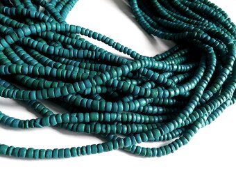 Emerald green coconut bead 130 wood Beads - Coconut Rondelle Disk Beads 4-5mm