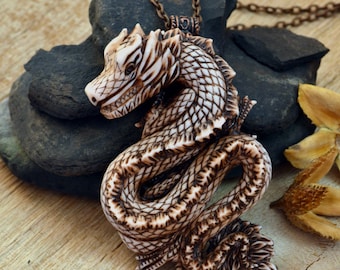 Dragon pendant Animal Polymer clay jewelry Dragon necklace Ivory dragon Large pendant Jewelry Dragon jewelry Fairytale gift Inspirational