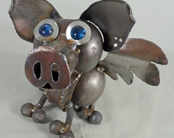 Flying Pig - Recycled steel sculpture