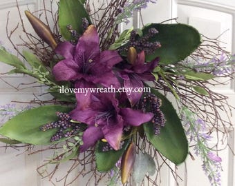 Easter wreaths, spring wreaths, wreath for front door, spring door decor, lily wreaths, summer wreaths, purple wreaths, summer door decor