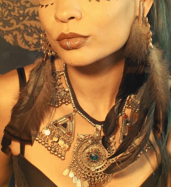 Tribal Wire Wrap Feather Ear Cuff, Wrap and Earring Set -Black, and brown with Turkey feathers Tribal Wire Wrap Feather Ear Cuff, Wrap and Earring Set -Black, and brown with Turkey feathers