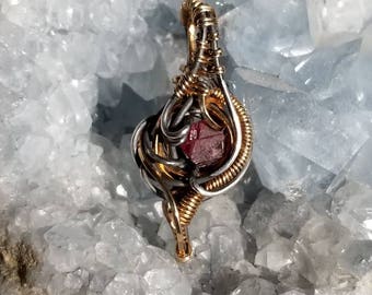 Heady Wire Wrapped Spinel in Sterling Silver and Gold Fill Small Pendant