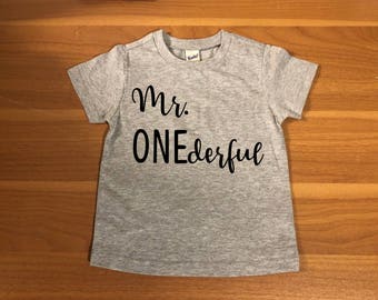 Mr ONEderful! - 1st Birthday shirt -Birthday Shirt -Front and Back design -Name on back -first birthday -one year -Mr Wonderful -onederful