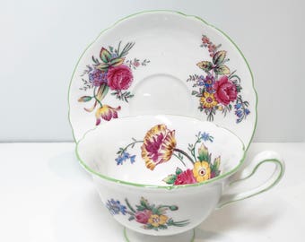ShelleyTea Cup and Saucer, Bramble Pattern, Antique Tea Cups, English Bone China Cups, Gainsborough Shape, Shelley Teacups, Shelley China