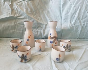Vintage hand painted 7 piece sake set