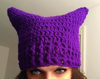 Pussy hat pussy cat hat women's march pussyhat project handmade stop trump womens rights lgbt rights Purple