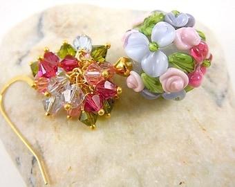 Vermeil earrings 14carats/lampwork/swarovski/beads of artisanat.fait hand art.