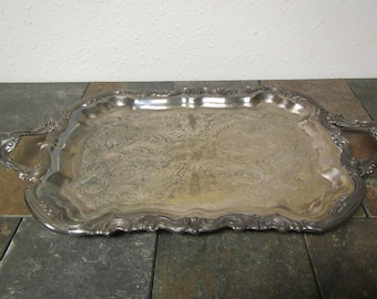 vintage F. B. Rogers Silverplate footed Serving Tray with handles*** Butlers Tray,Tarnished Patina 14" wide by 25" long