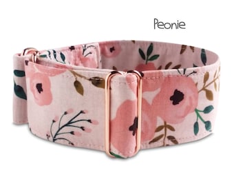 blush dog collar, floral collar, rose gold hardware, peonie, girl dog collar, watercolor, flowers, martingale, pink coral, buckle collar