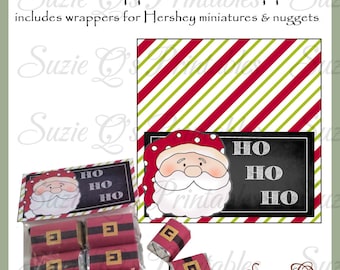 Santa Topper and Candy Wrappers - Wrappers for Hershey miniatures and nuggets - Digital Printable - Immediate Download