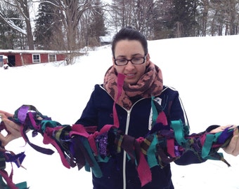 Modern Christmas Rag Garland - Jewel Tone Fuchsia Teal and Purple Wedding Party Decor
