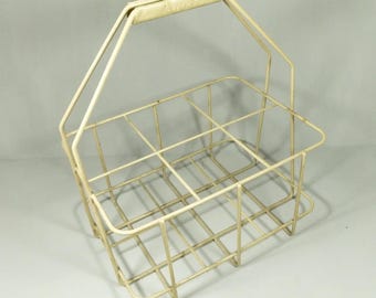 French Vintage Metal Bottle Carrier, Milk Bottle Carrier, Wine Bottle Carrier, French Kitchen Decor