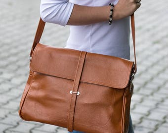 Leather Messenger Bag, Leather Briefcase Bag, Laptop Leather Bag, Shoulder Bag, Crossbody Leather Bag, Leather Satchel, Tan Leather Bag